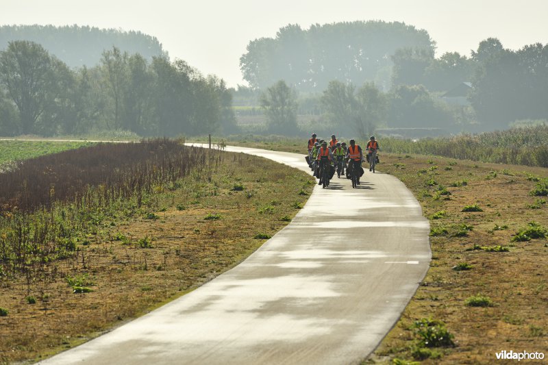 Fietsers langs de Schelde in Wijmeers