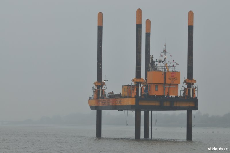 Werkplatform op de Schelde