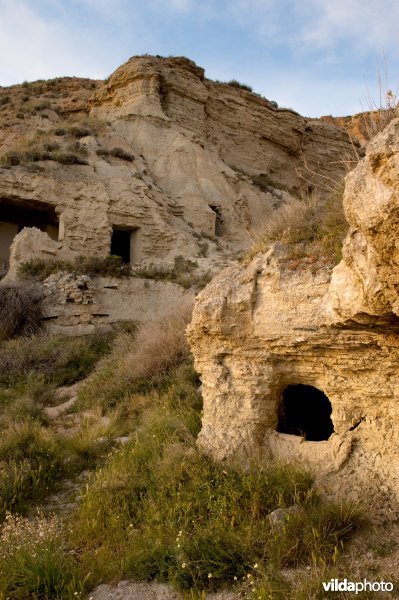 Rotswoningen in de halfwoestijn van Bardenas Reales, Navarra, Spanje