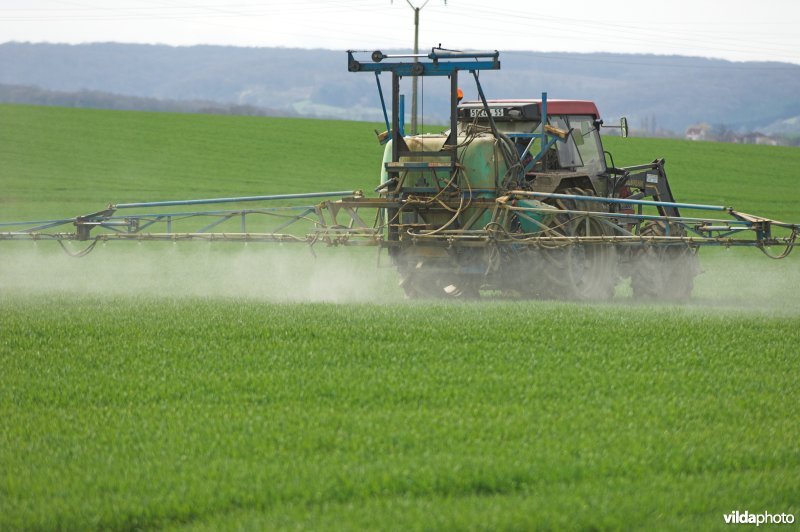 Boer sproeit pesticiden